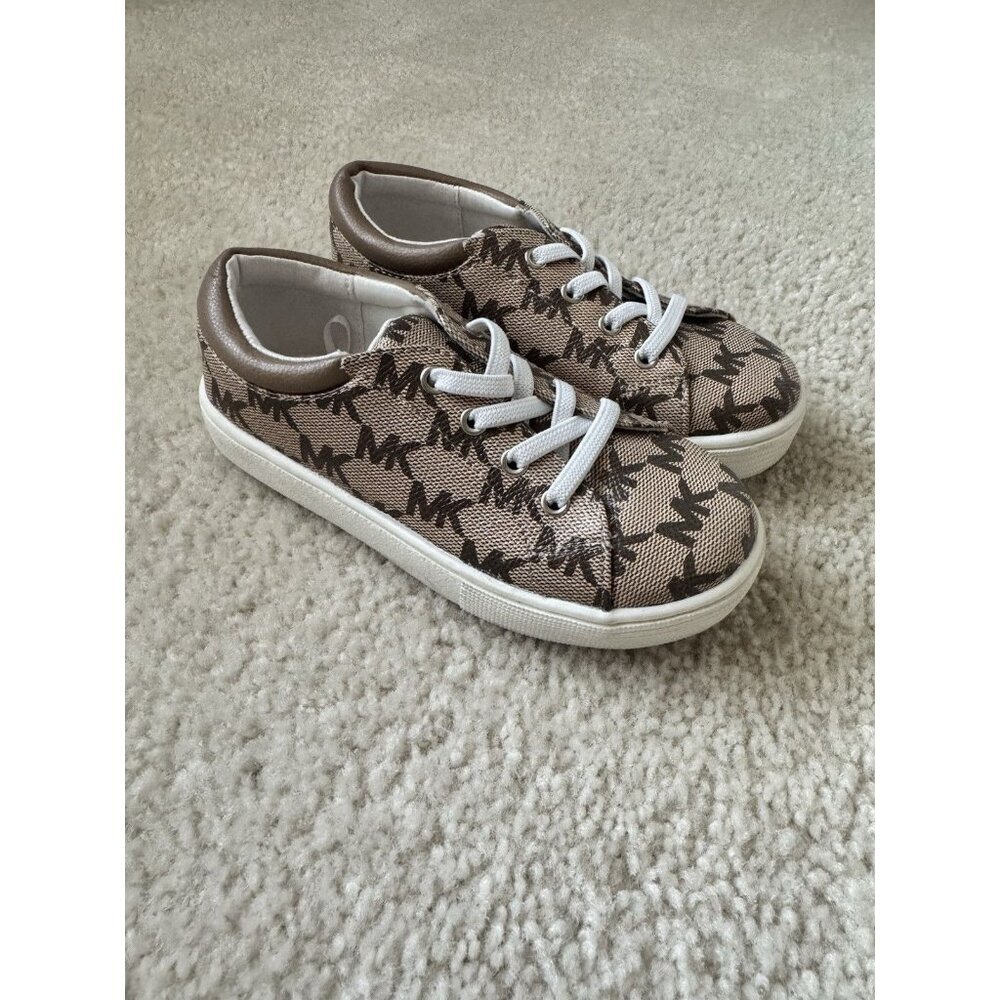 Michael Kors Girls 10c Brown Finola Sneakers Monogrammed Designer Slip on